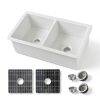 Miuara Fireclay Double Bowl Kitchen Sink Glossy White-4