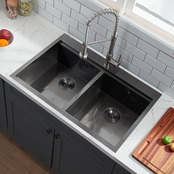 IKEBANA Double Bowl Kitchen Sink Matte Black Stainless Steel-2