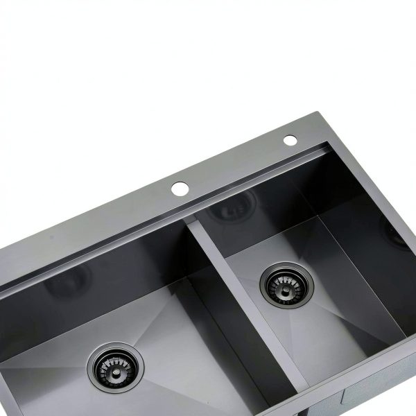SOMRXO Gunmetal Black Double Bowl Kitchen Sink Stainless-7