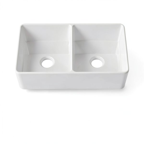 Miuara Fireclay Farmhouse Sink Double Bowl Glossy White-3