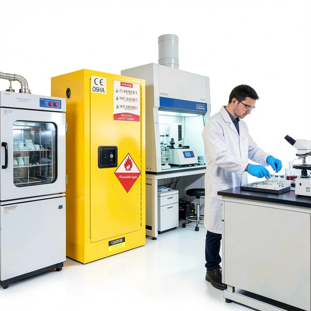 POWKOL flammable storage cabinet in a laboratory setting