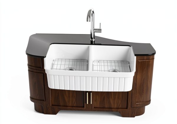 Miuara Fireclay Farmhouse Sink Double Bowl Glossy White-2