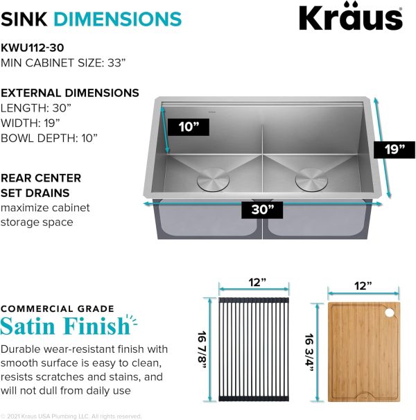 Kraus Stainless Steel Double Bowl Kitchen Sink Workstation-3