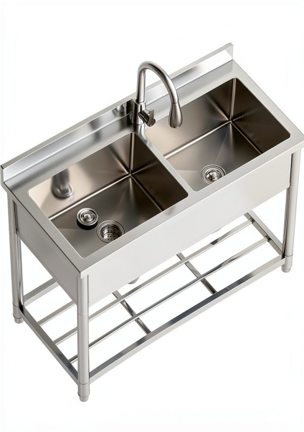 GGW Stainless Steel Utility Sink Freestanding Double Basin-8