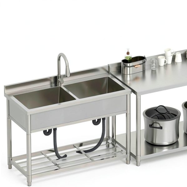 GGW Stainless Steel Utility Sink Freestanding Double Basin-4