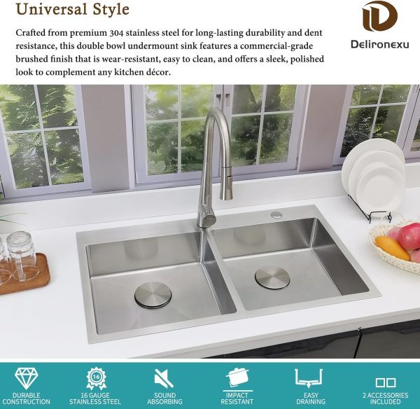 Delironexu Stainless Steel Double Bowl Kitchen Sink Modern-1