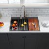 IKEBANA Double Bowl Kitchen Sink Matte Black Stainless Steel-5