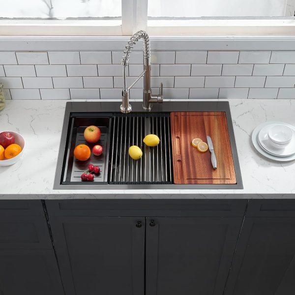 IKEBANA Double Bowl Kitchen Sink Matte Black Stainless Steel-5
