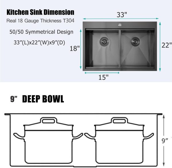 IKEBANA Double Bowl Kitchen Sink Matte Black Stainless Steel-1