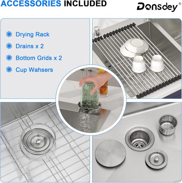 Donsdey 33 Inch Stainless Steel Double Bowl Kitchen Sink-5