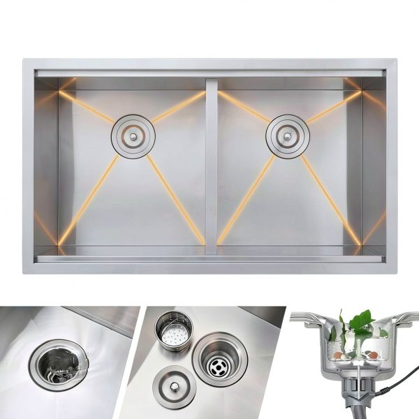 Bokaiya Undermount Kitchen Sink Stainless Steel Double Bowl-5