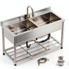 GGW Stainless Steel Utility Sink Freestanding Double Basin-3