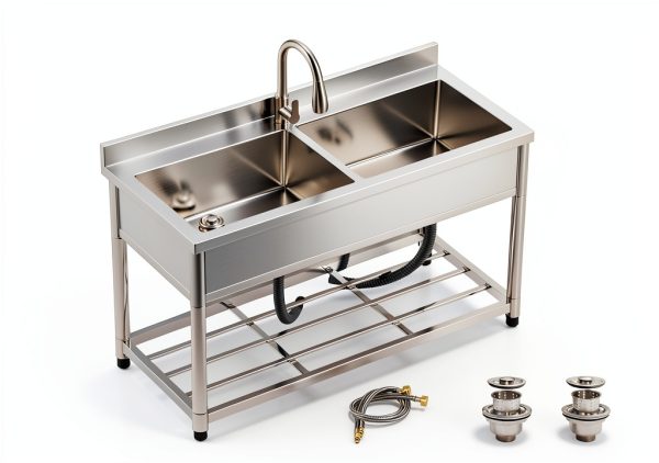GGW Stainless Steel Utility Sink Freestanding Double Basin-3