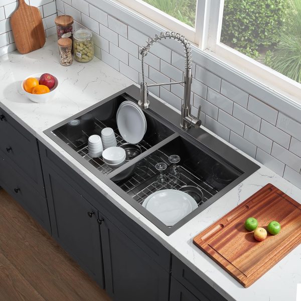 IKEBANA Double Bowl Kitchen Sink Matte Black Stainless Steel-4