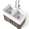 Miuara Fireclay Farmhouse Sink Double Bowl Glossy White-0