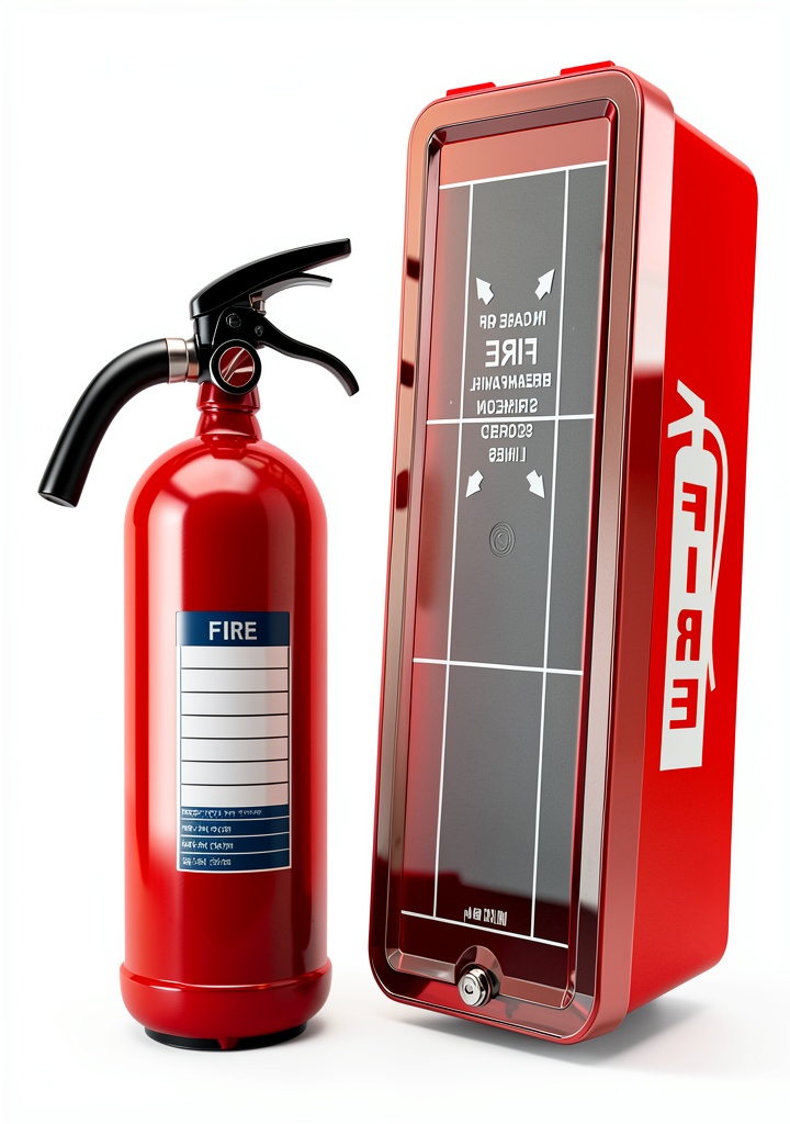 'ISOP PVC Fire Extinguisher Cabinet mounted on a wall in a commercial building'