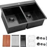 IKEBANA Double Bowl Kitchen Sink Matte Black Stainless Steel-0