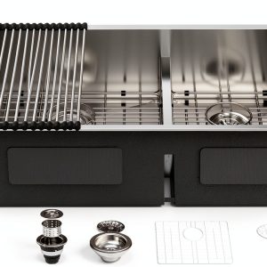 Zeayoun Double Bowl Kitchen Sink Stainless Steel Undermount-0
