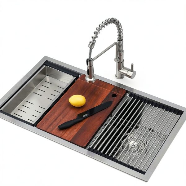Comllen Brushed Nickel Double Bowl Undermount Kitchen Sink-1