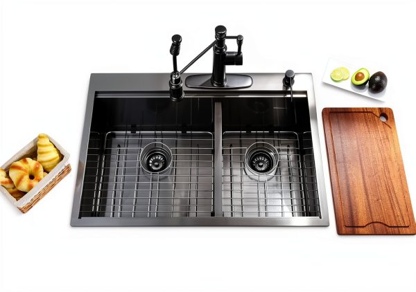 SOMRXO Gunmetal Black Double Bowl Kitchen Sink Stainless-4