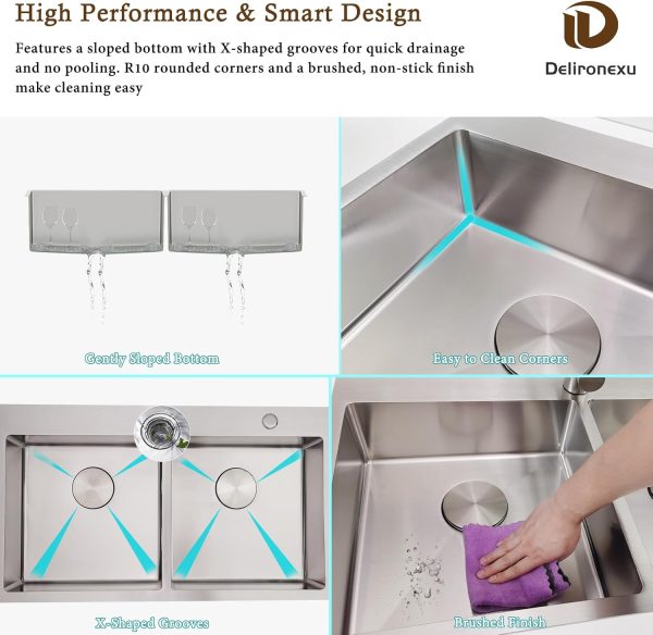 Delironexu Stainless Steel Double Bowl Kitchen Sink Modern-4