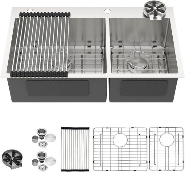 Donsdey 33 Inch Stainless Steel Double Bowl Kitchen Sink-0