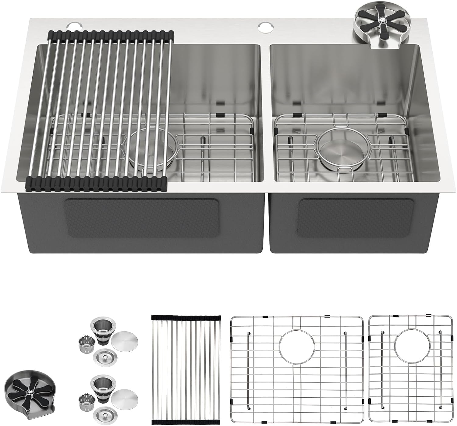 Donsdey 33-inch double bowl sink installed in a modern kitchen countertop