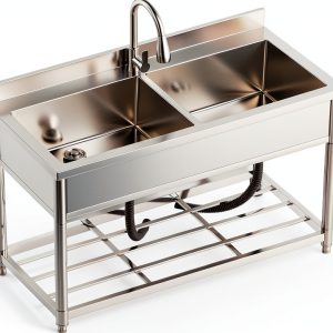 GGW Stainless Steel Utility Sink Freestanding Double Basin-0