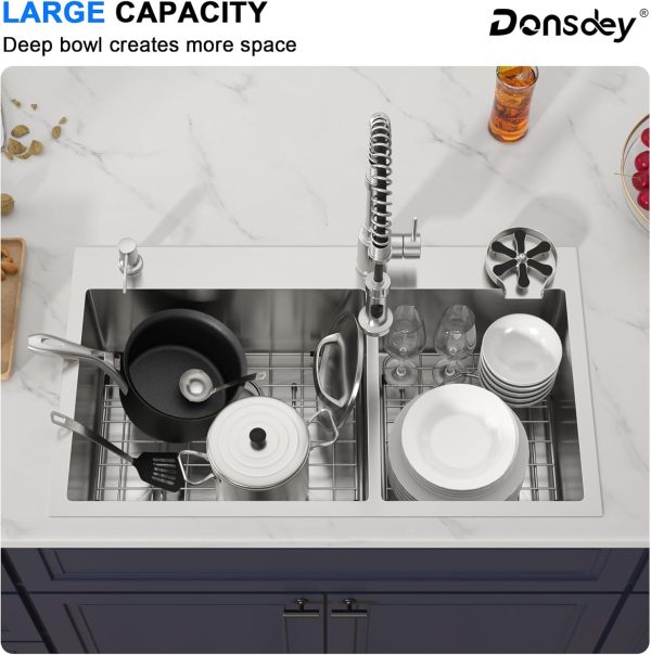 Donsdey 33 Inch Stainless Steel Double Bowl Kitchen Sink-7