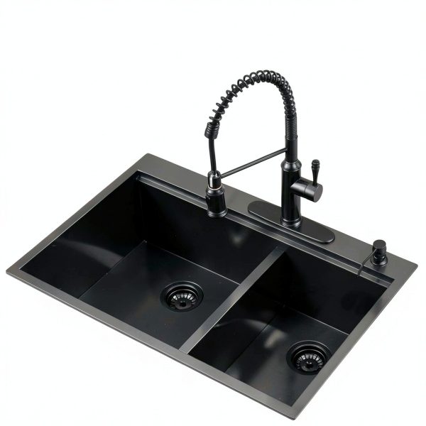 SOMRXO Gunmetal Black Double Bowl Kitchen Sink Stainless-3