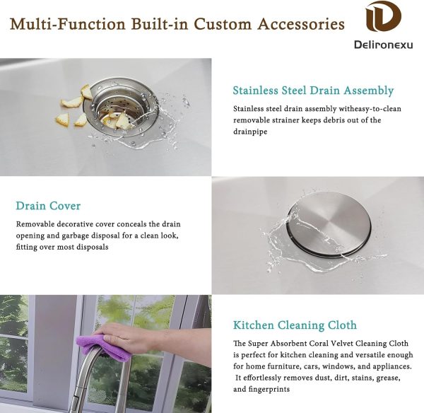 Delironexu Stainless Steel Double Bowl Kitchen Sink Modern-5