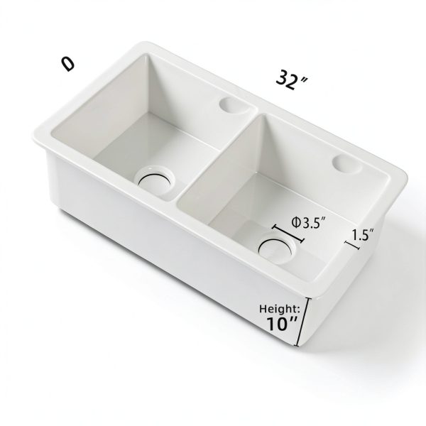 Miuara Fireclay Double Bowl Kitchen Sink Glossy White-2