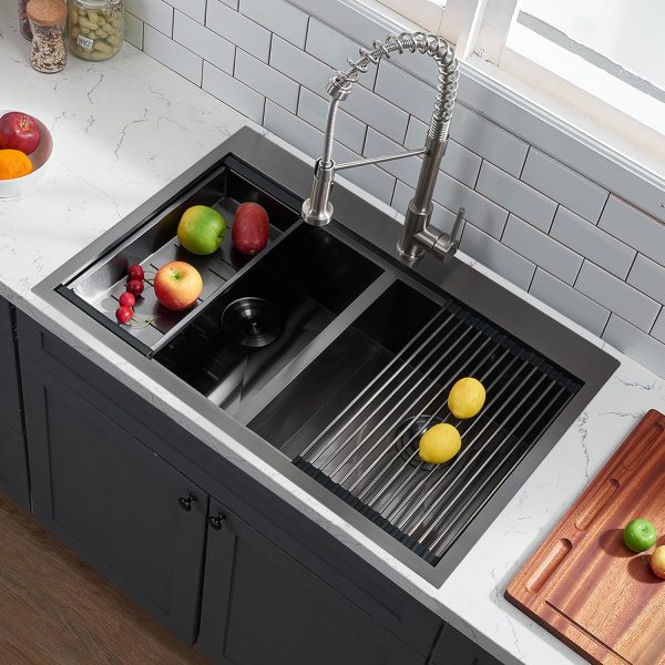 IKEBANA Double Bowl Kitchen Sink Matte Black Stainless Steel-3