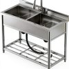 GGW Stainless Steel Utility Sink Freestanding Double Basin-5