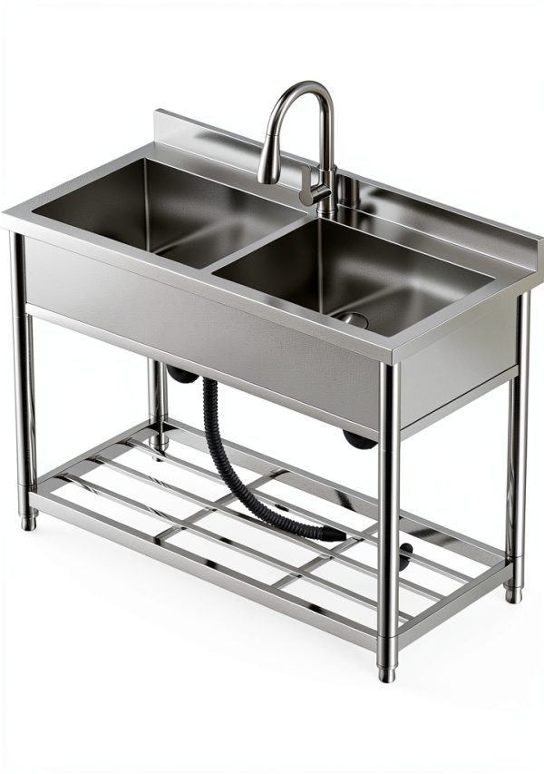 GGW Stainless Steel Utility Sink Freestanding Double Basin-5