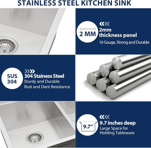 Lordear 36 Inch Undermount Kitchen Sink Stainless Steel-5