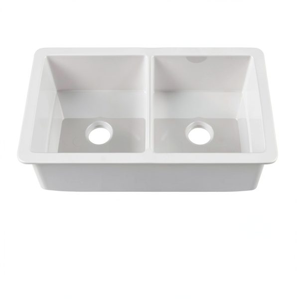 Miuara Fireclay Double Bowl Kitchen Sink Glossy White-5