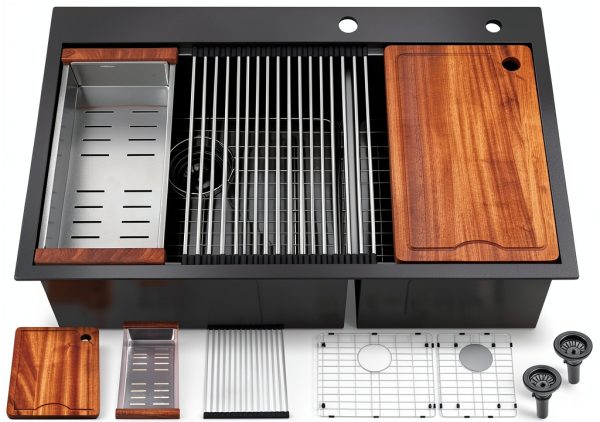 SOMRXO Gunmetal Black Double Bowl Kitchen Sink Stainless-0