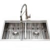 Comllen Brushed Nickel Double Bowl Undermount Kitchen Sink-3
