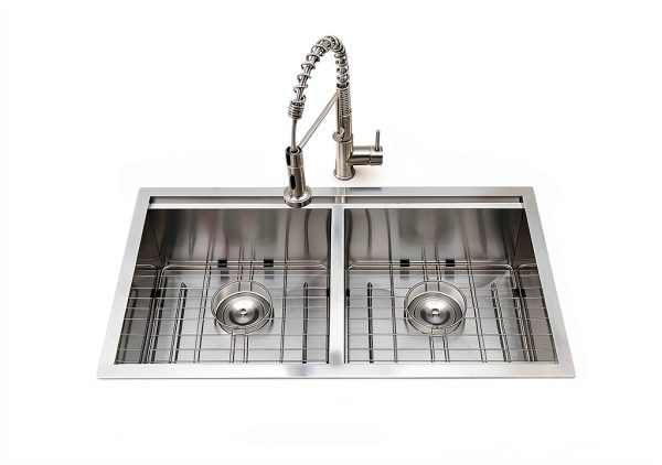 Comllen Brushed Nickel Double Bowl Undermount Kitchen Sink-3