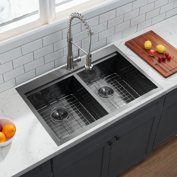 IKEBANA Double Bowl Kitchen Sink Matte Black Stainless Steel-6