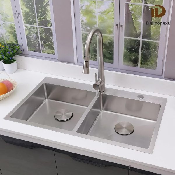 Delironexu Stainless Steel Double Bowl Kitchen Sink Modern-7