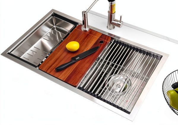 Comllen Brushed Nickel Double Bowl Undermount Kitchen Sink-4