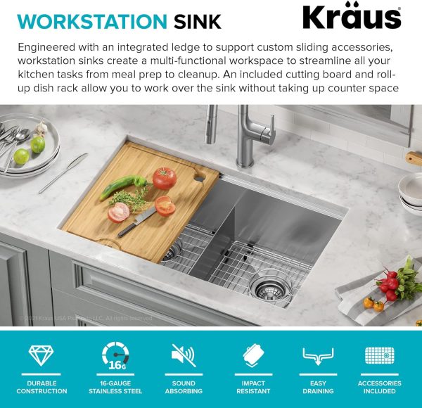 Kraus Stainless Steel Double Bowl Kitchen Sink Workstation-2