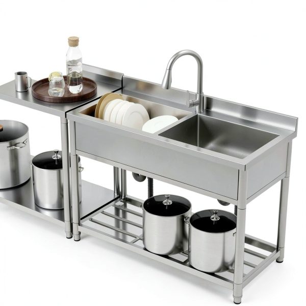 GGW Stainless Steel Utility Sink Freestanding Double Basin-1