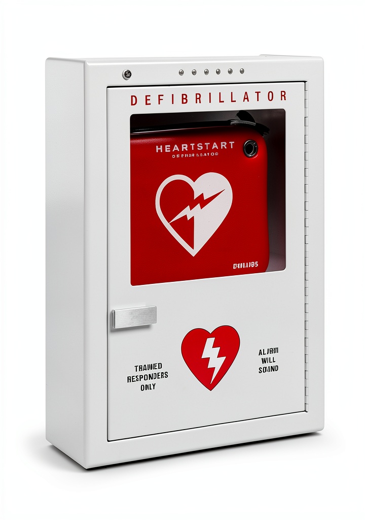 Philips AED Cabinet mounted on a wall in a corridor