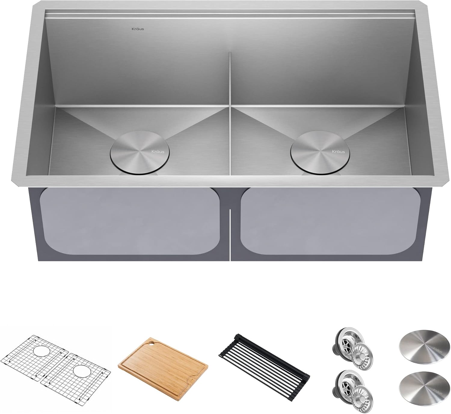 Kraus double bowl sink installed in a modern kitchen