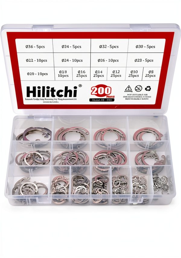 Internal Snap Retaining Ring Kit Hilitchi 200pcs 15-Size 304 Stainless-0