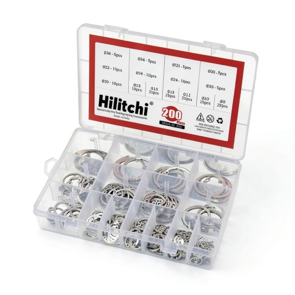 Internal Snap Retaining Ring Kit Hilitchi 200pcs 15-Size 304 Stainless-2