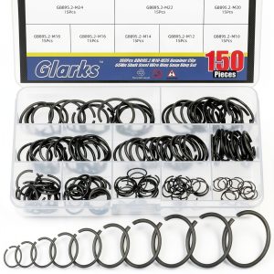 Glarks 150pcs GB895.2 Metric Internal Snap Rings Kit 10‑26mm 65Mn-0